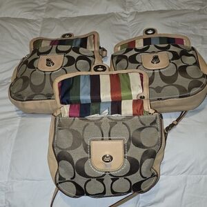 3 Bags All The Same. Coach Khaki & Beige Signature Canvas Crossbody Multicolor